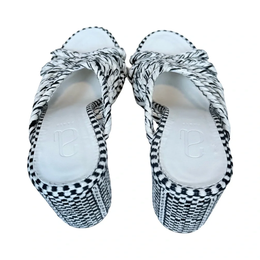 Antolina Women's Black and White Woven Block Heel Slide Sandals Size 38.5 - Picture 6 of 10